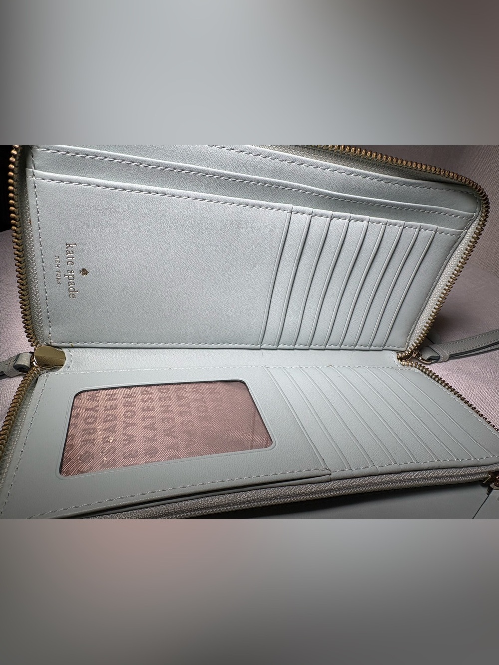 Kate Spade New York Mint Green Pebbled Leather Double Zip Wristlet Wallet - Picture 9 of 11